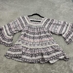 Haute Hippie Tribe Ivy Blouse Womens S Pink Bell Sleeve Boho Southwestern Hippie